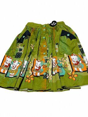 The Oblong Box Shop x Kewpie Hula Print Button-Front Midi Skirt Size M Tiki MCM